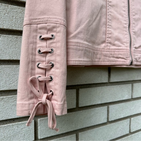 NWT Baccini Pink Moto Zip Jacket with Lace-Up Cuffs Size M Balletcore Coquette - Picture 8 of 12